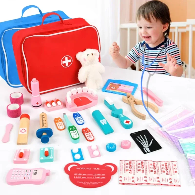 

Pretend Play Doctor Toys Wooden Simulation Dentist Check Brush Teeth Medicine Set Role Playing Educational Toys For Children Kid