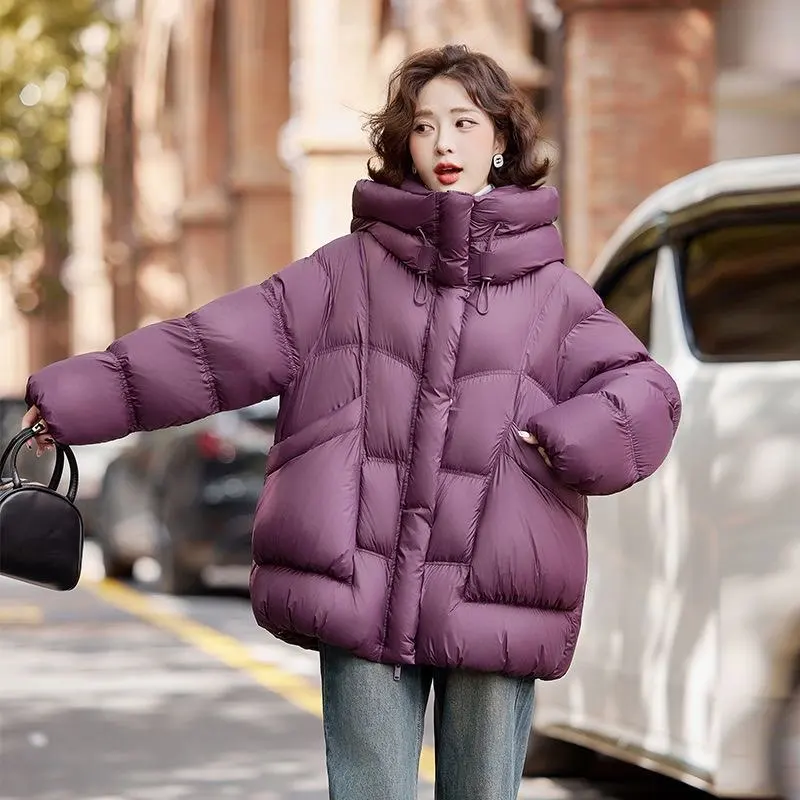 90% ホワイトダックダウンコート女性フード付きミディアム丈ルーズジッパーパーカー 2026 新しい冬厚く暖かいパフジャケット女性