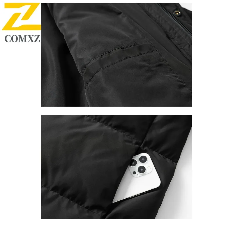 COMXZ Men Long Down Jacket Fur Collar Hooded Outdoor Ski Windproof  Filler Down Luxurious Daily Style Lightweight Winter Coat
