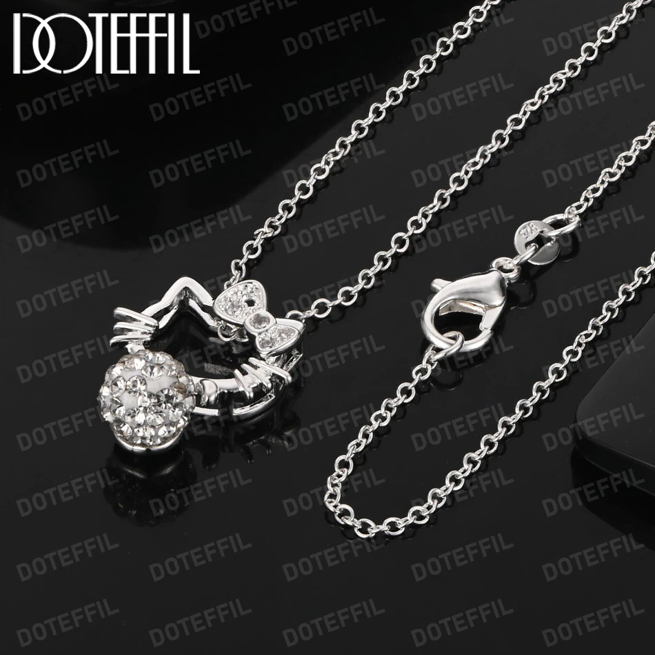 

DOTEFFIL Cat Full AAA Zircon Necklace Hot 925 Sterling Silver Charm Jewelry For Man Women Fashion Party Wedding Gifts