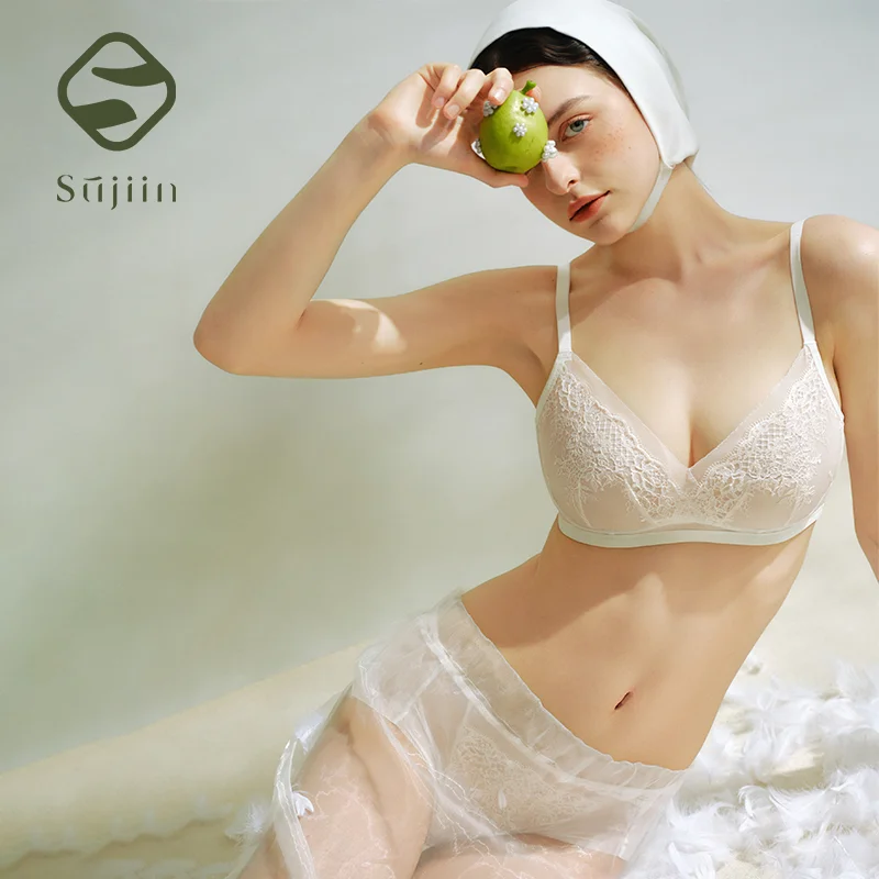 

SUJIIN Plus Size Sexy Lace Bra Women Summer Push Up Minimizer Full Coverage Big Breasts Bra Lady Embroidered Thin Bralette MX288