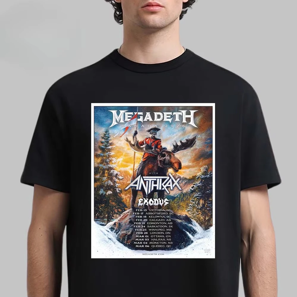 Megadeth 2026 Canada Tour Skull Bear Moose Print Tee Thrash Metal Band Streetwear Casual Unisex Top for Fans