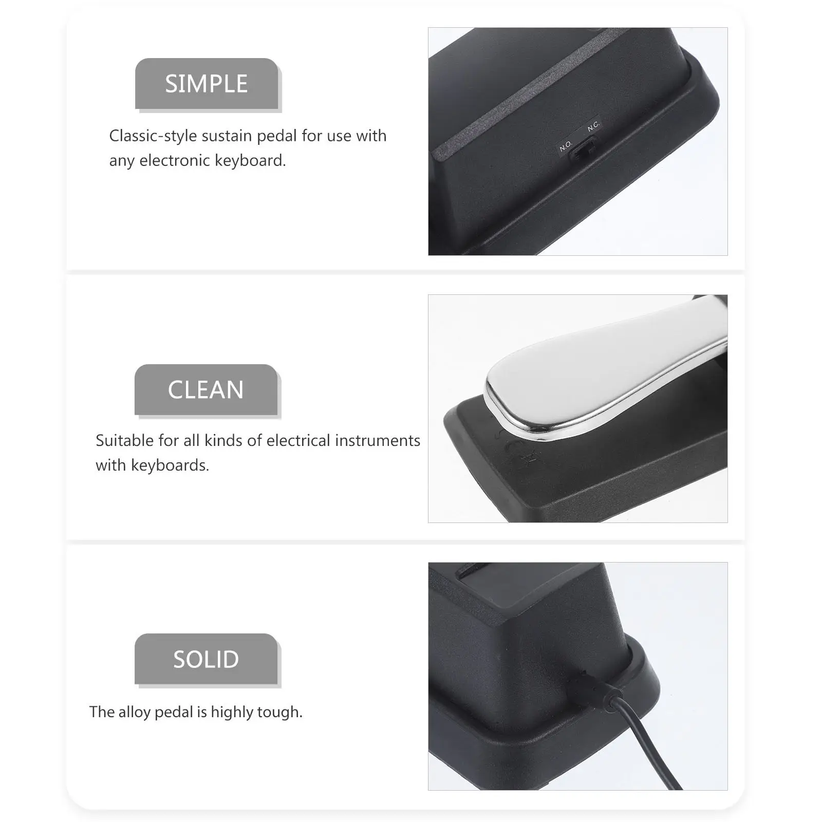 Premium Universal Sustain Pedal for Keyboard Piano Digital Piano Electronic Keyboards Expressive Half-Pedal Action Tough Alloy