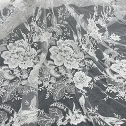 Exquisite Floral Pattern Sequins Beads Embroidery High-Grade Private Customized Wedding Lace Fabrics