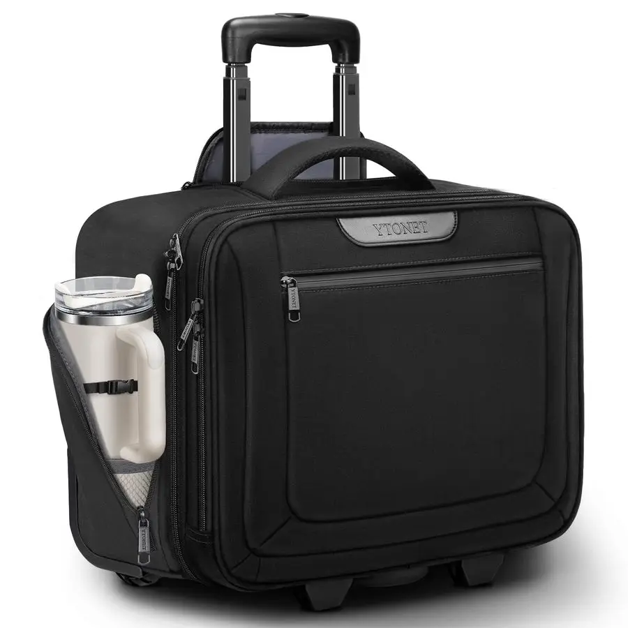 

Laptop Bag Women, Rolling Briefcase for Women Men with Cup Holder, 18 Large Carry On Laptops Bags with Wheels, Water Resistant O