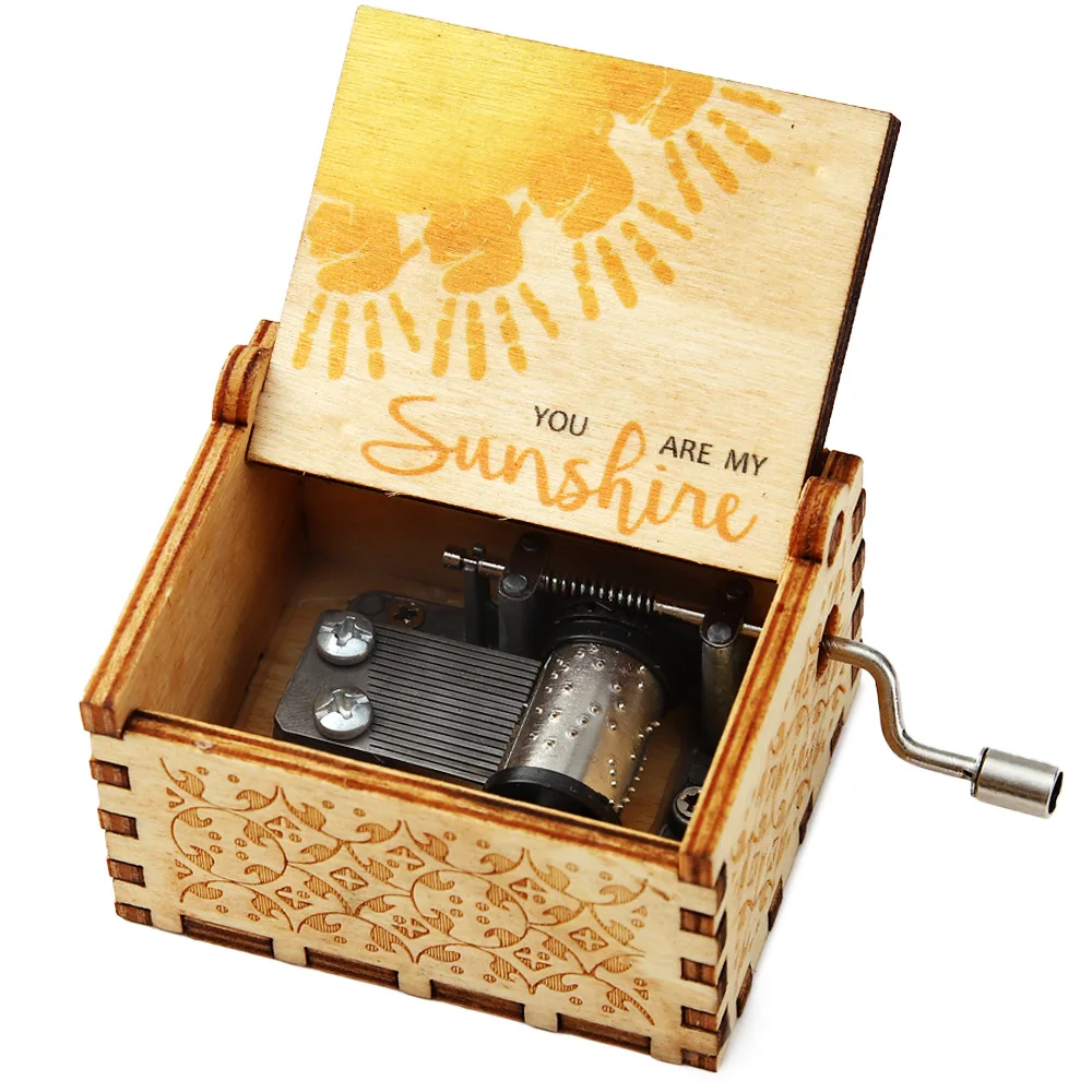 You are My Sunshine Wood Music Box for Wife, Daughter, Son,Engraved Vintage Wooden Hand Crank Music Box Gifts for Birthday, Chri