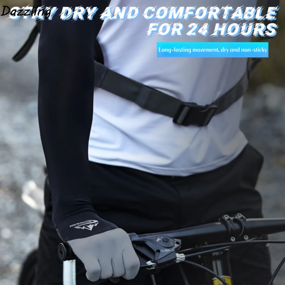 

Thin Men Ice Silk Sleeves Sun Protection Two Fingers with Exposed Summer Long Arm Covers Sweat-absorption Non-Slip