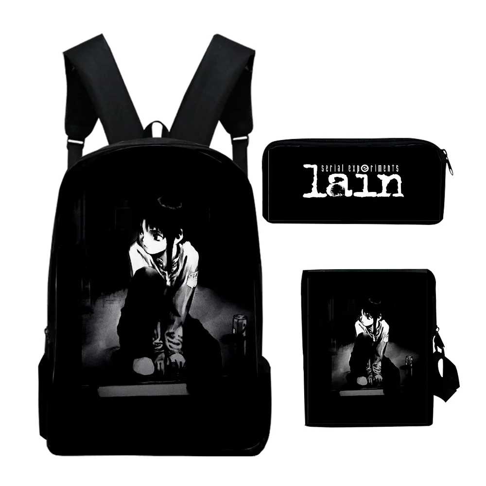 2023 Serial Experiments Lain 3 Pieces Sets Pencil Bag Student Zipper Pack Man/Woman Backpack Streetwear Zipper Bag Harajuku