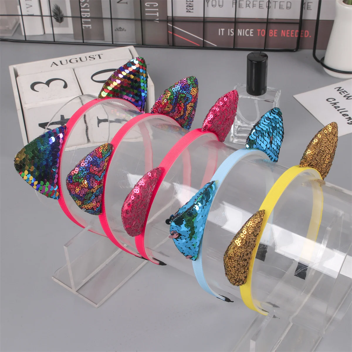 1Pcs Sequin Cat Ear Headbands - Cute Glitter Cat Ear Hairbands for Girls & Kids, Perfect for Parties, Birthdays & Daily Fashion image 3