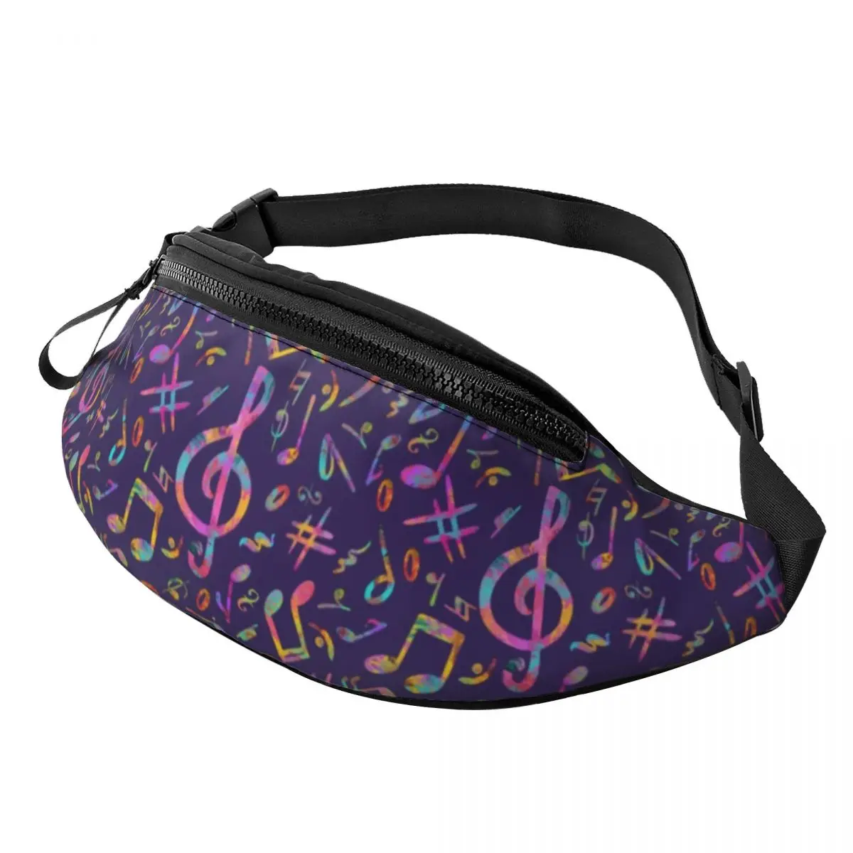 Sac banane personnalisé avec notes de musique pour hommes et femmes, sac à bandoulière, sac de taille, course à pied, téléphone, poudres d'argent