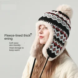 Women Winter Peruvian Cover Ears Beanie Hat Ear Flaps Sherpa Ski Snow Hats Knit Fleece Lined