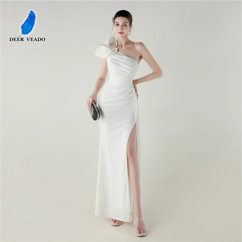 

DEERVEADO Mermaid Slit One Shoulder Sequins Evening Dresses Woman Elegant Formal Dress for Special Occasions Prom Party Dresses