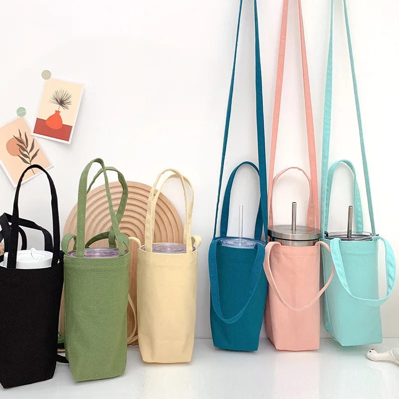 100Pcs/Lot Portable Water Bottle Storage Bag Canvas Travel Cup Drink Bottle Hanging Holder With Strap Insulator Sleeve Bag