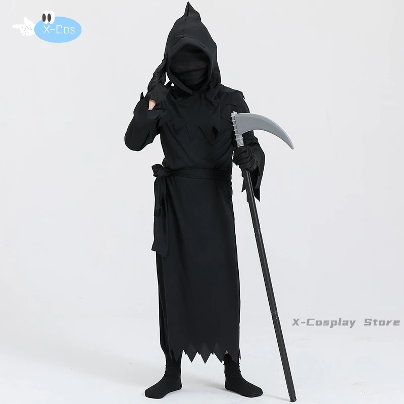 New Children's Halloween Cos Costume Grim Reaper Costume Cosplay Props Sickle Clothes Stage Performance Costume