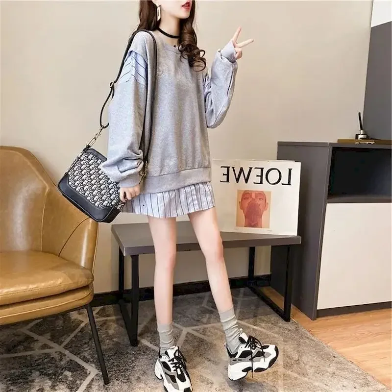 Oversized Pullovers Women 2025 Spring Autumn Trendy Sweatshirts Mid-length Popular Pullover Fashion Fake Two Piece Tops Woman