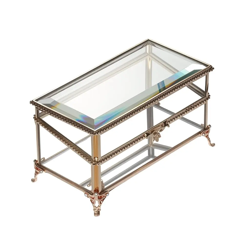 

Glass Vintage Jewelry Box Keepsake storage Trinket Ring Display Box Home Decor Beveled Clear Glass Box Organizer (6.8x3.9x3.5)