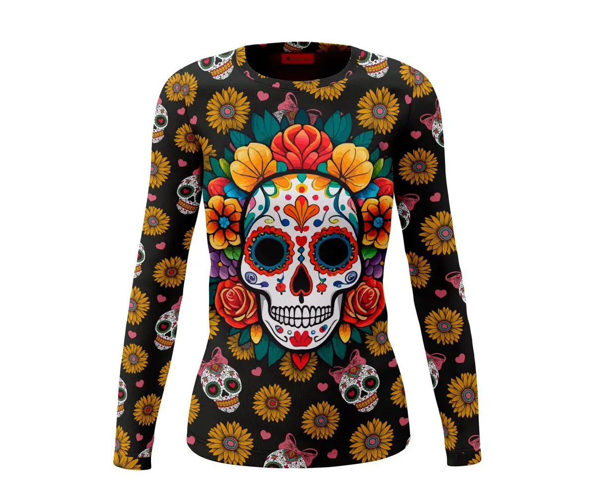 2024 damska klasyczna meksykańska seria Day of the Dead nieregularna koszulka z długim rękawem z nadrukiem damska luźna koszulka topy T-Shirt