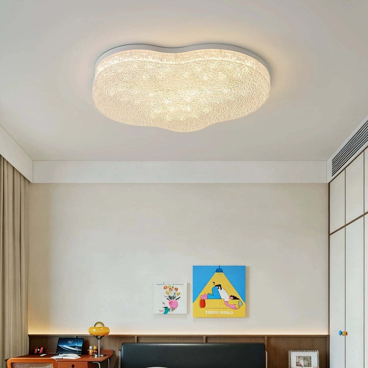 Bauhaus Style Irregular Cloud Ceiling Lamp White Iron Textured Acrylic Shade Surface Mount Light For Bedroom Study Home Lighting