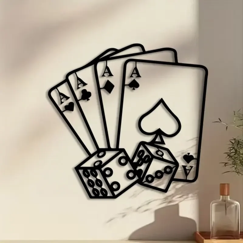 CIFBUY Wrought Iron Poker Card Wall Art Casino Metal Sculpture Decor, Rustic Game Room Decor, Unique Gambling Gift, Frameless Vi