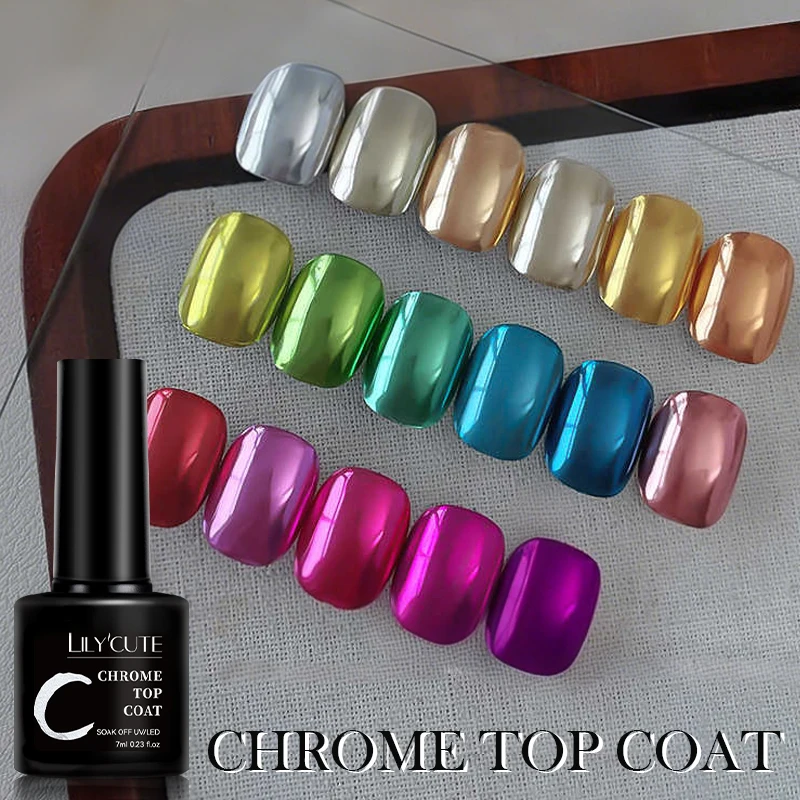 LILYCUTE 7 مللي معدن الكروم معطف فوقي وظيفة هلام مسمار البولندية شبه دائمة تقشر الورنيش نقع قبالة الأشعة فوق البنفسجية هلام مسمار الفن مانيكير #6