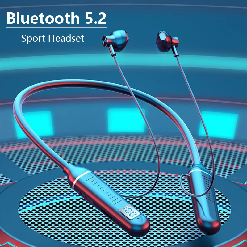 Sports Magnetic Neckband Bluetooth 5.2 Headphones LED Power Support TF Card Playback Noice Cancelling Hifi Wireless Earphones