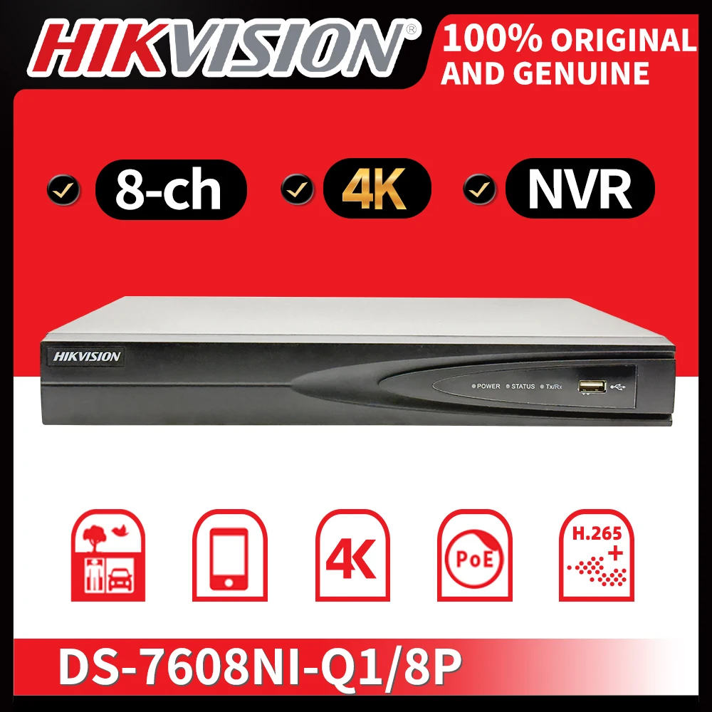 Оригинальный сетевой видеорегистратор Hikvision 4K 8CH 8POE 8MP NVR для IP-камеры, двустороннее аудио H.265 и H.264 Оригинальный сетевой видеорегистратор Hikvision 4K 8CH 8POE 8MP NVR для IP-камеры, двустороннее аудио H.265 и H.264