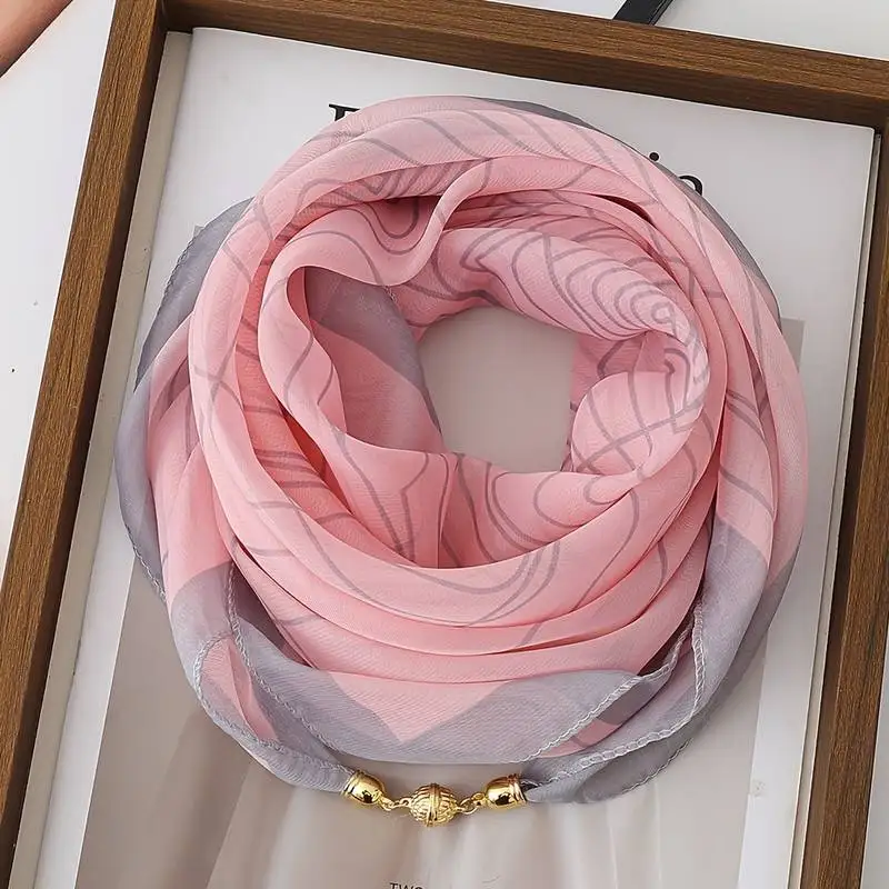 Women's Lightweight Printed Magnetic Clasp Scarf, Convenient Stylish All-Season Neck Accessory, Elegant Decorative Scarf