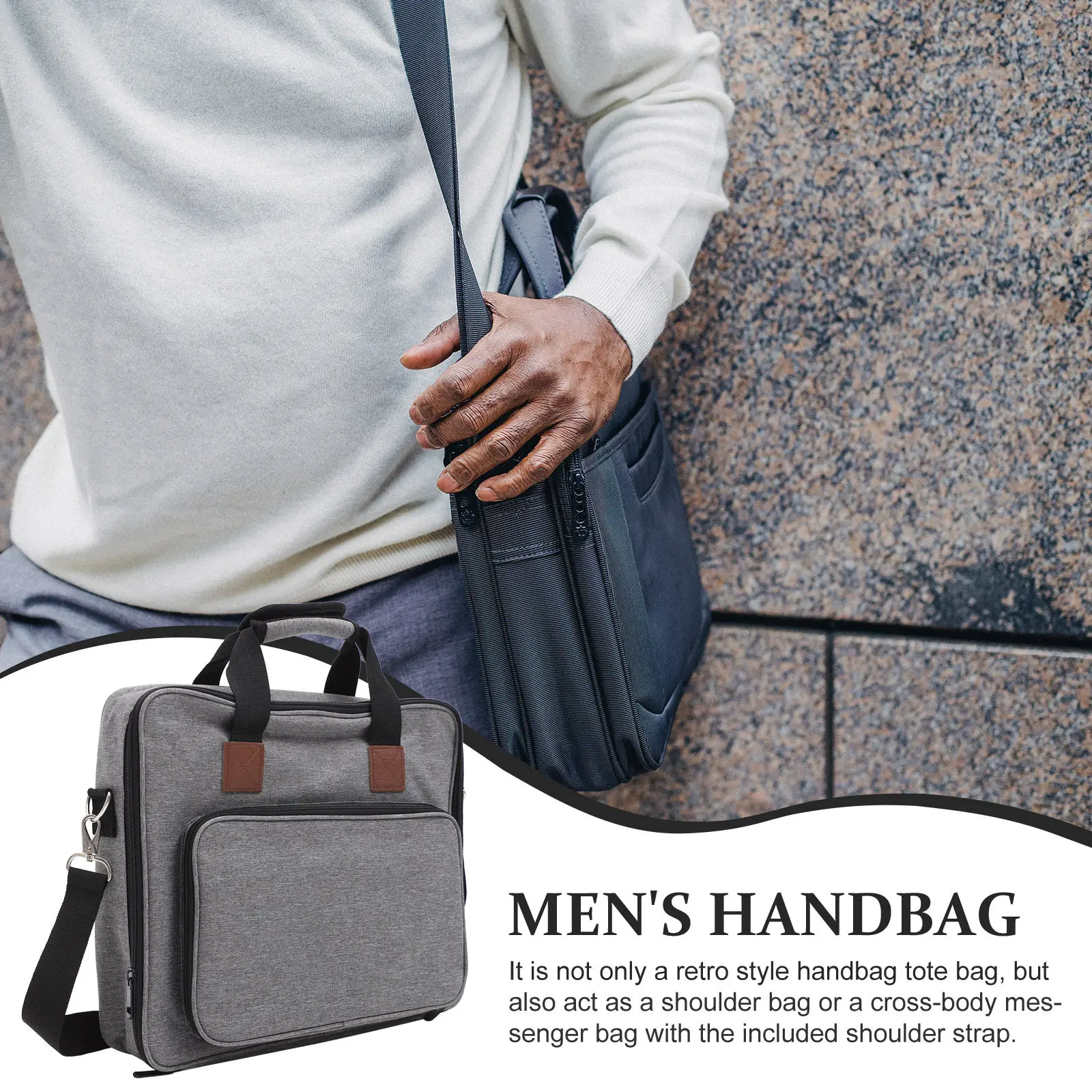 Men's Multifunctional Adjustable Strap Crossbody Messenger Bag Shoulder Tote Handbag for Phone Wallet Travel Business Grey