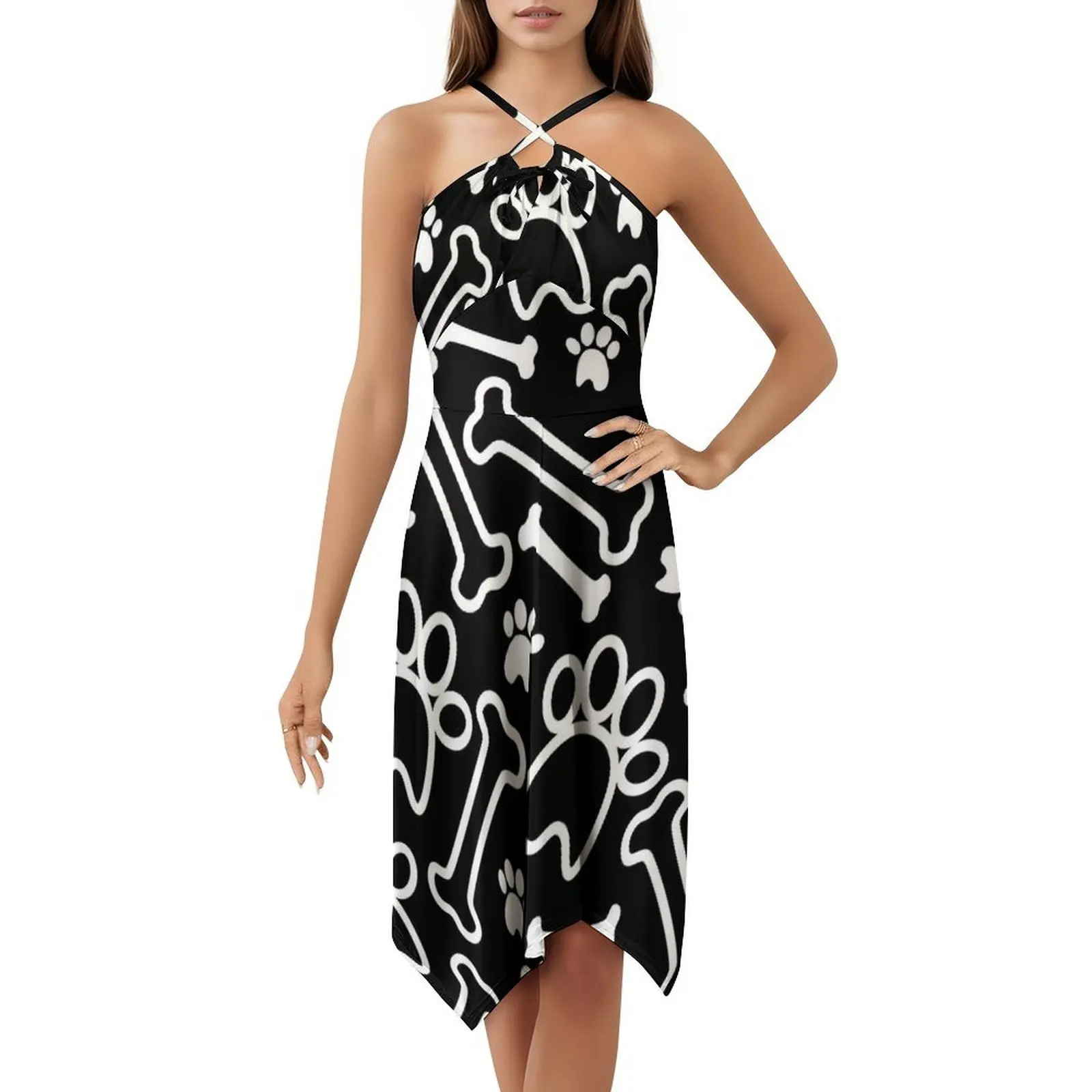 فستان بوهيمي بدون أكمام بتصميم بنمط باندانا للكلاب، فستان متعدد الطباعة لحفلات إجازة الشاطئ، تصميم باندانا جميل للكلاب