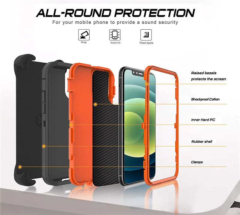 Outdoor Armor Defend Case for iPhone 12 11 15 Pro Max 13 Mini Heavy Shockproof Cases For iPhone X XS Max XR 14 Plus Cover Shell