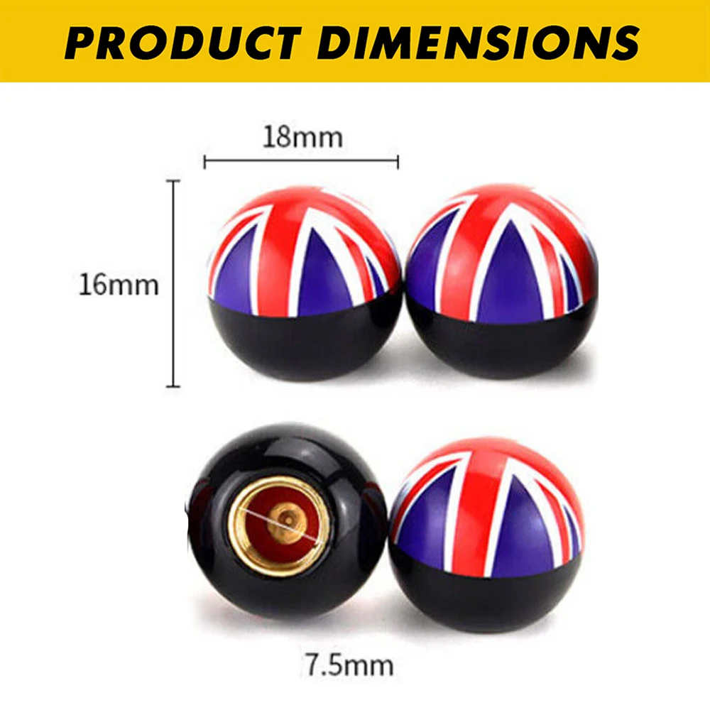 4Pcs/Set UK Flag Bike Moto Car Tires Wheel Valve Cap Cover For Mini Cooper Countryman Clubman R55 R56 R60 F55 F60 Car Styling ﻿