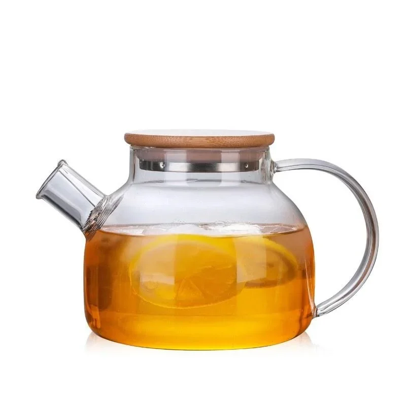 1000ml/1800ml Large Capacity Transparent Glass Teapot Heat-resistant Filter Flower  with Bamboo Cover  Handle Juice