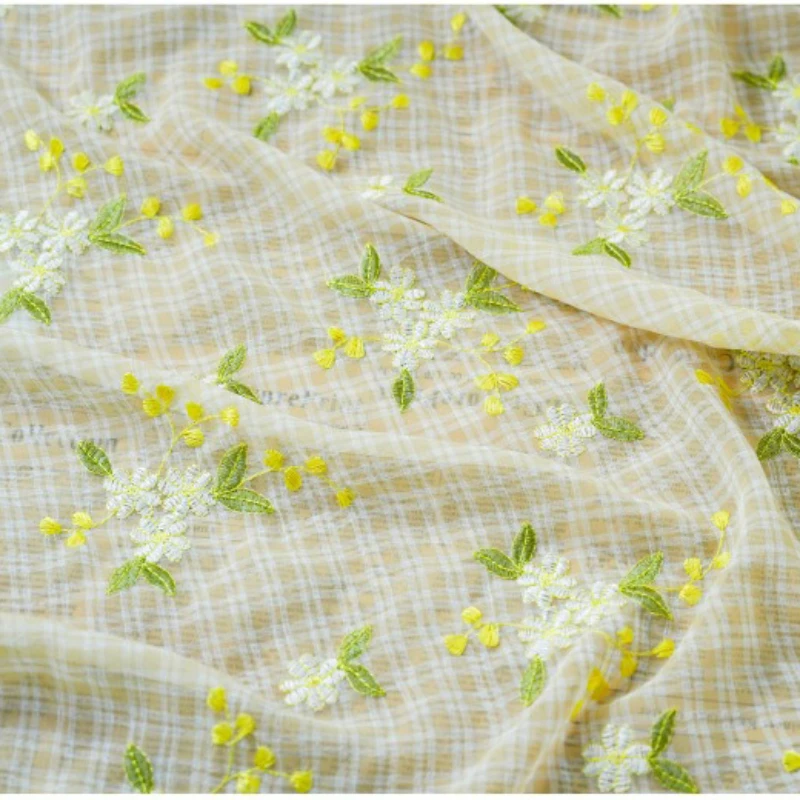 Daisy Embroidered Fabric for Dressmaking and Sewing Accessories DIY By The Meter Korean Japanese Style