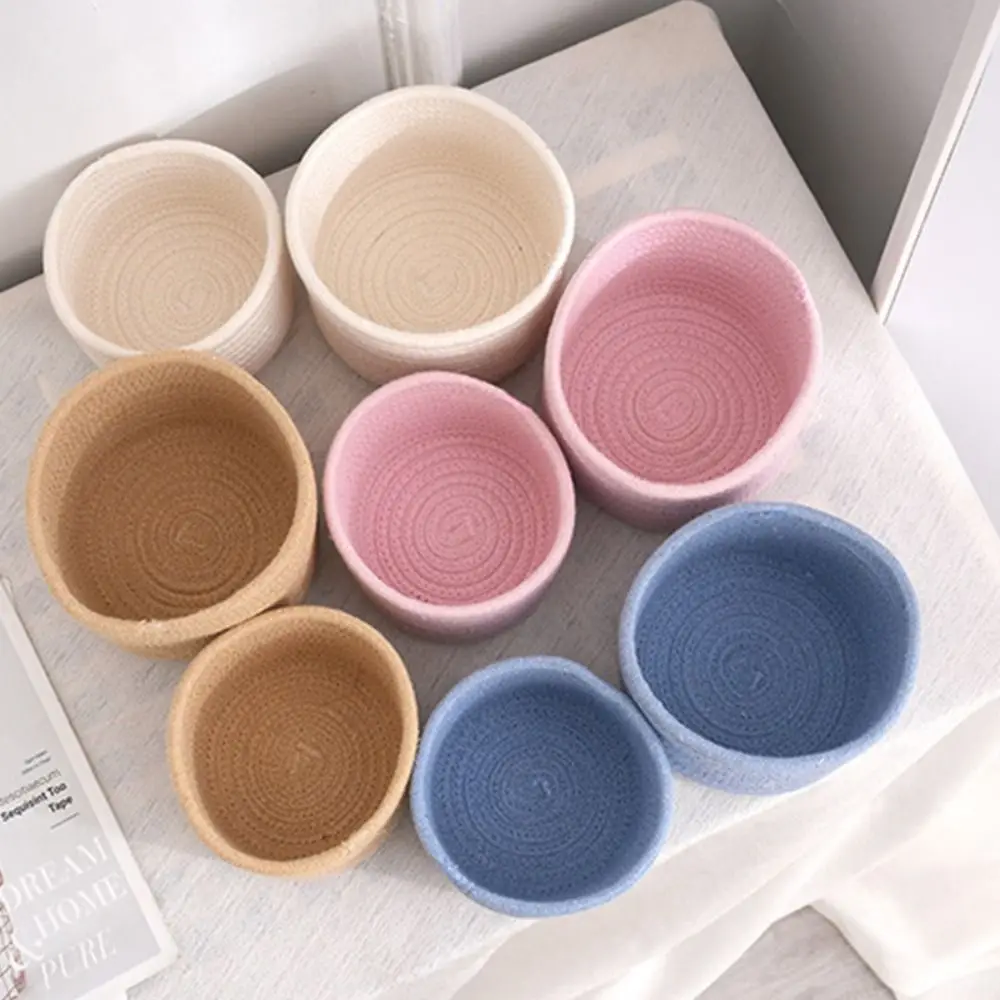 化粧品バスケット綿ロープ収納バスケット北欧スタイルミニマリズム織物収納バスケット手作りデスクトップ収納バスケットキー