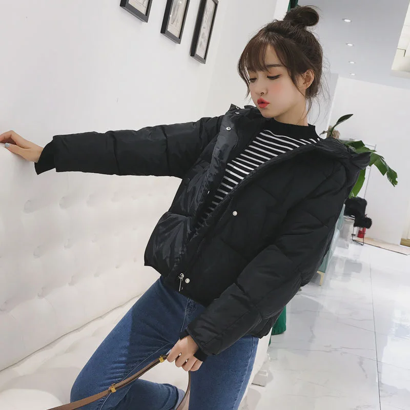 Fashion Short Women's Cotton Overcoat Parka 2023 New Autumn Winter Jacket Korean Style Loose Hooded Warm Down Cotton Coat Female