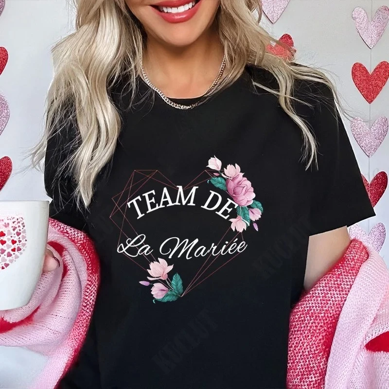 Wedding Tops Women Bachelorette Party Blouses Bridesmaid French Team Bride Squad T-shirt Flower Graphic Bridal Shower Aesthetic