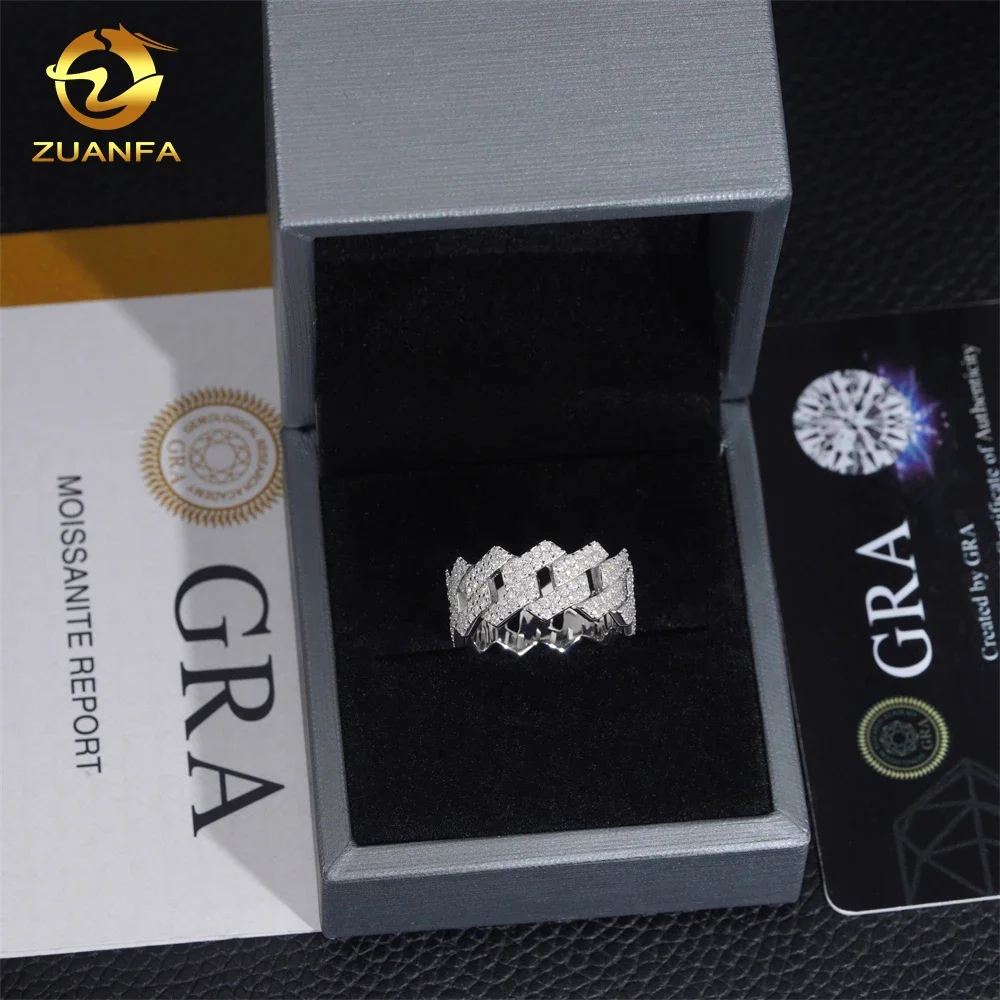 New GRA Certificates 925 Silver Pass Diamond Tester Moissanite Diamond Iced Out Jewelry H ip Hop Ring Cuban Band Ring Men