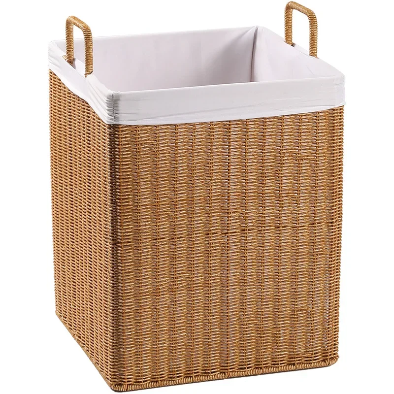 Nordic Imitation Rattan Laundry Basket Square Woven Hamper Storage Bin for Clothes & Toys Home Organization Basket with Handles