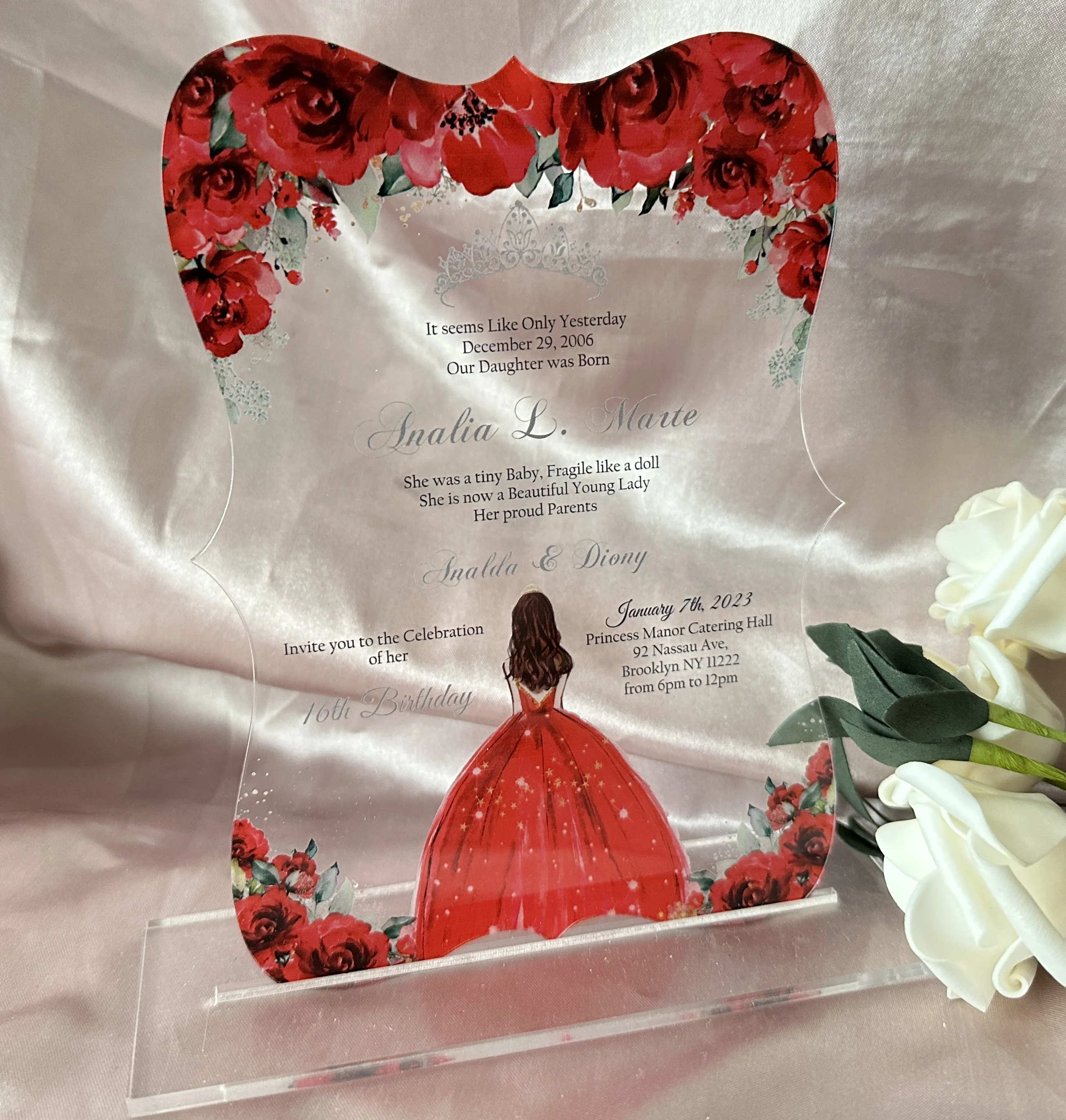 

Acrylic Quinceanera Invitation Custom, Laser Cut, Transparent Birthday Invite,Flexible Soft PVC Cards, 10Pcs