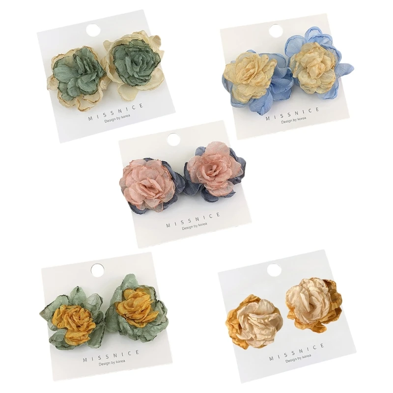 Big Cloth Flowers Stud Earrings Elegant Contrast Flower Pierced Earrings Jewelry