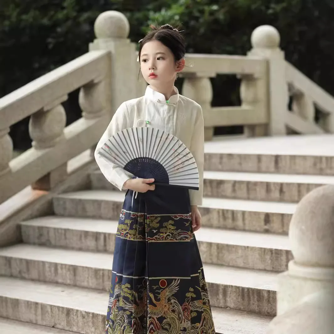 

Yourqipao Autumn Girls Jacquard Horse-face Skirt Suit Chinese Style Tang Suit Ancient Costume Super Fairy Hanfu for Children