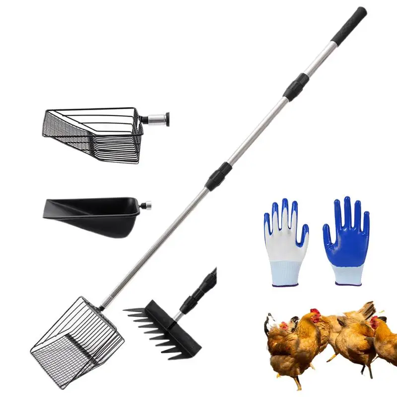 

Chicken Coop Scooper Chicken Litter Scooper With Extendable Handle 4 Shovel Heads Ergonomic Cleaning Tool For Farm Maintenance