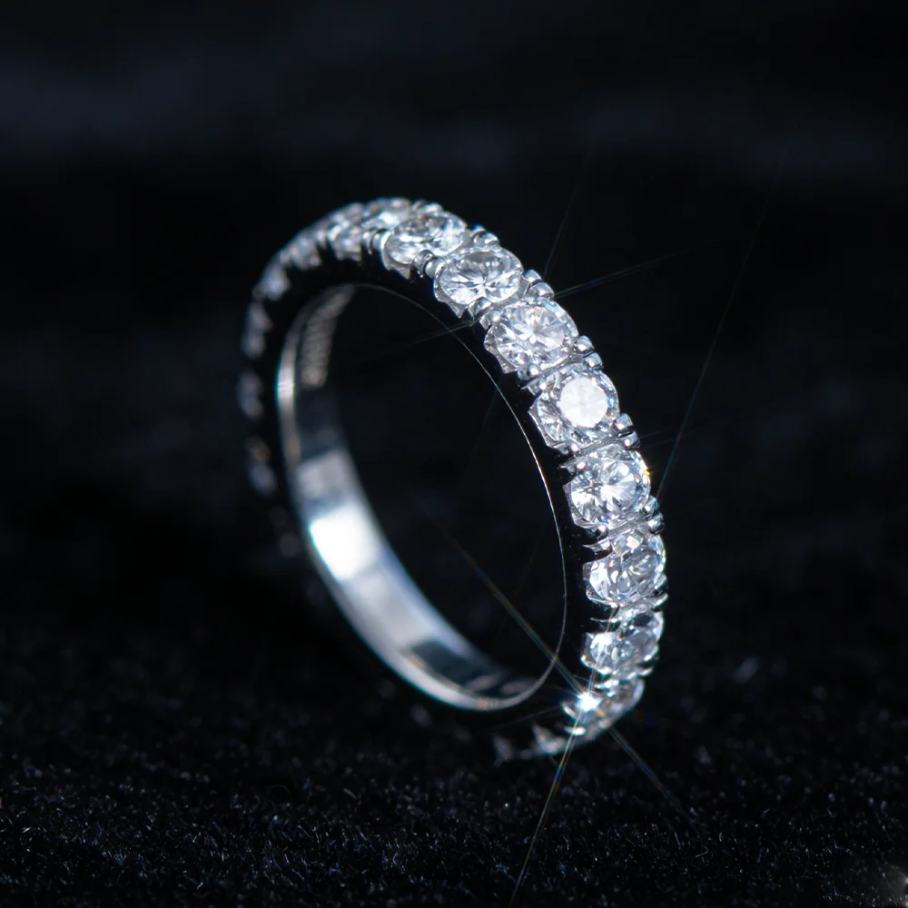 

HORRIPAL D VVS1 3mm Round Full Moissanite Eternity Ring for Women 925 Sterling Silver GRA Wedding Band Classic Fine Jewelry