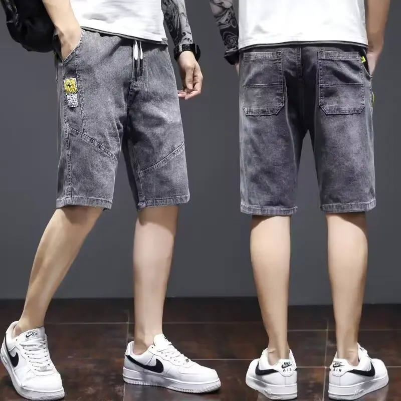 Summer Thin Jeans Men's Casual Loose Elastic Five-Point Mid-Pants Large Size Short Pants Straight Tube Loose Fit Youth Trend