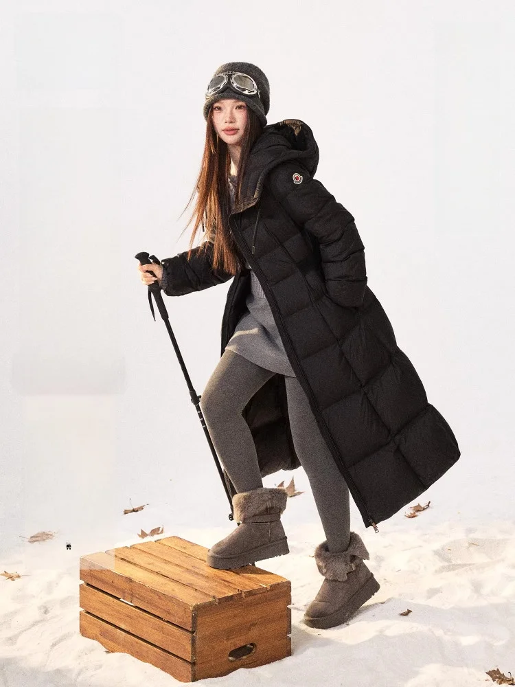 

plus Size Long Basic Bla down Jaet Warm Fce Women's Korean Sle Commute Winter Coat for Plump Ladies Padded Coat