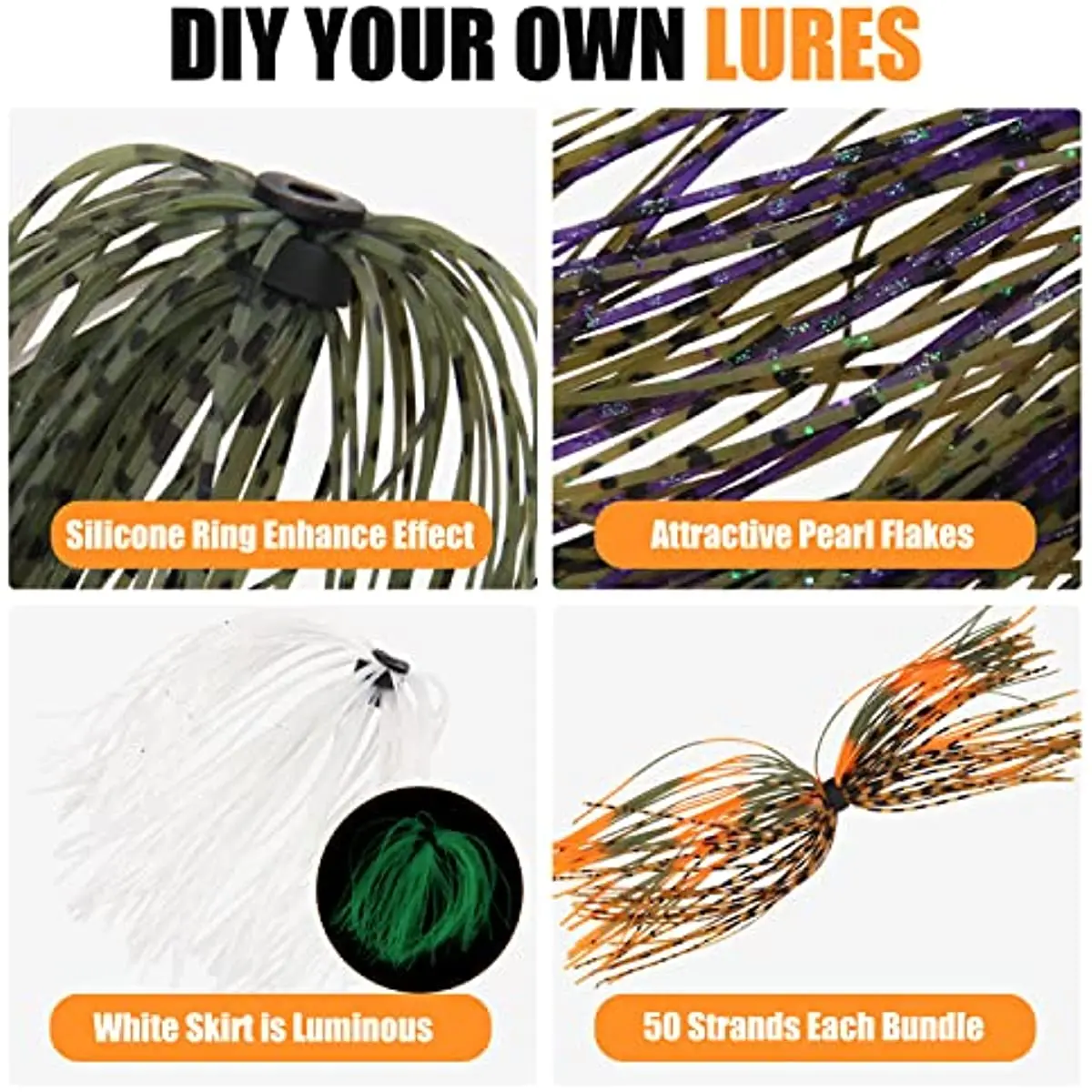 24/48/60Pcs Spinnerbait Skirts Jig Bait Bass lure Silicone Skirts DIY Spinner Bait Buzzbaits Jig Fishing lure Accessories