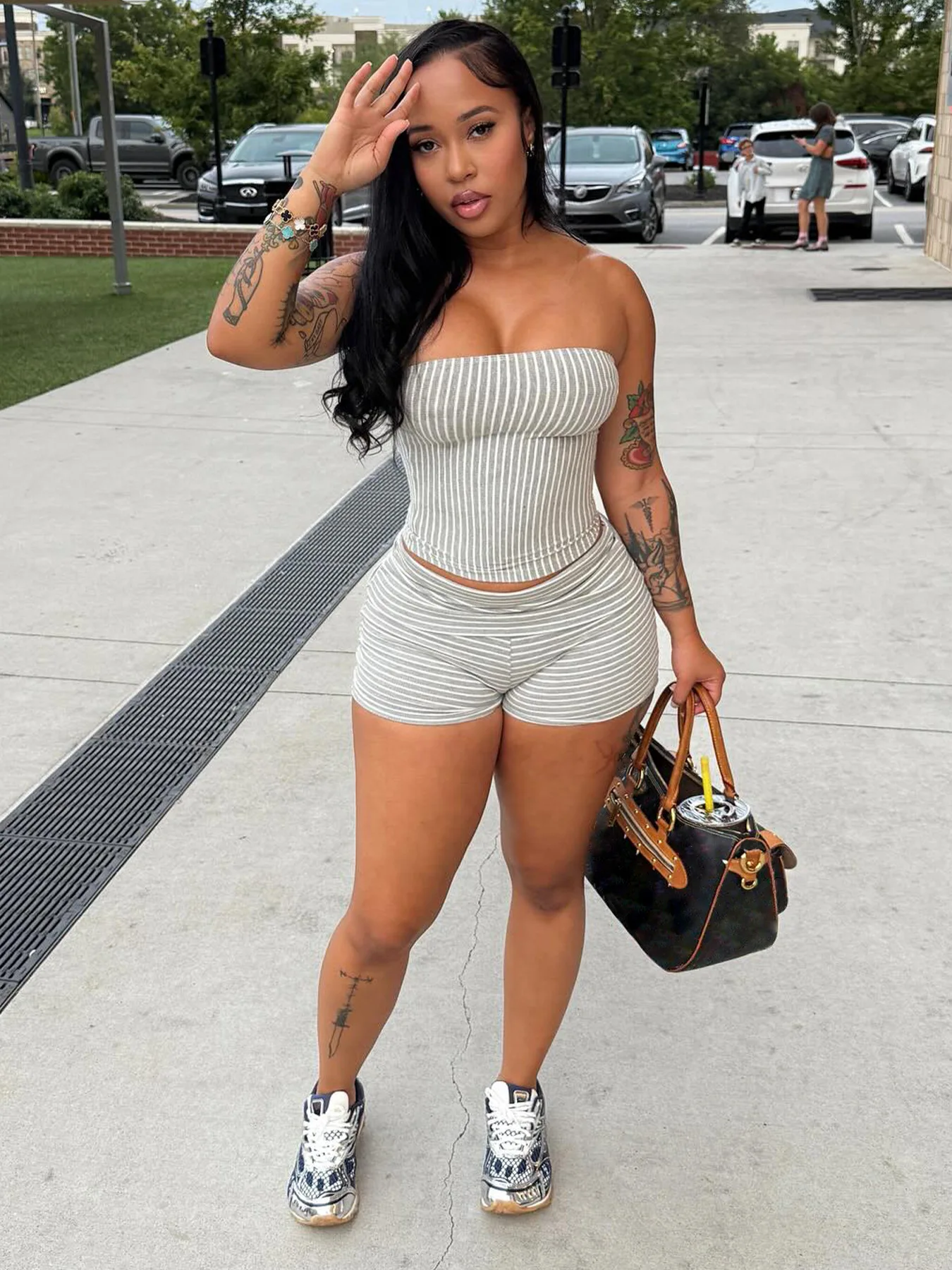 Pant Set Women Two Piece Sets Y2k Streetwear Sleeveless Strapless Top Striped Short Pants High Street Slim Fit Party Night 2026
