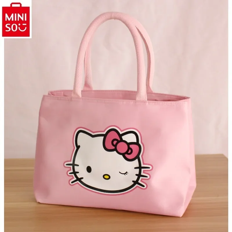 MINISO Cartoon Hello Kitty Handheld Double layered Cute Creative Mommy Bag Women's Fashion Lightweight Shopping Bag Makeup Bag