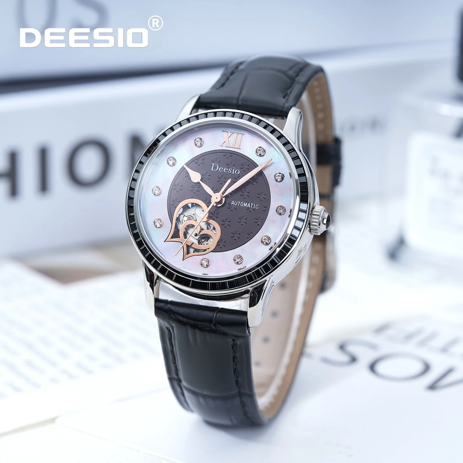 Deesio Luxury Women's Mechanical Watch, Skeleton Dial, Stainless Steel,50M Waterproof,Wristwatch for Valentine Birthday Gift