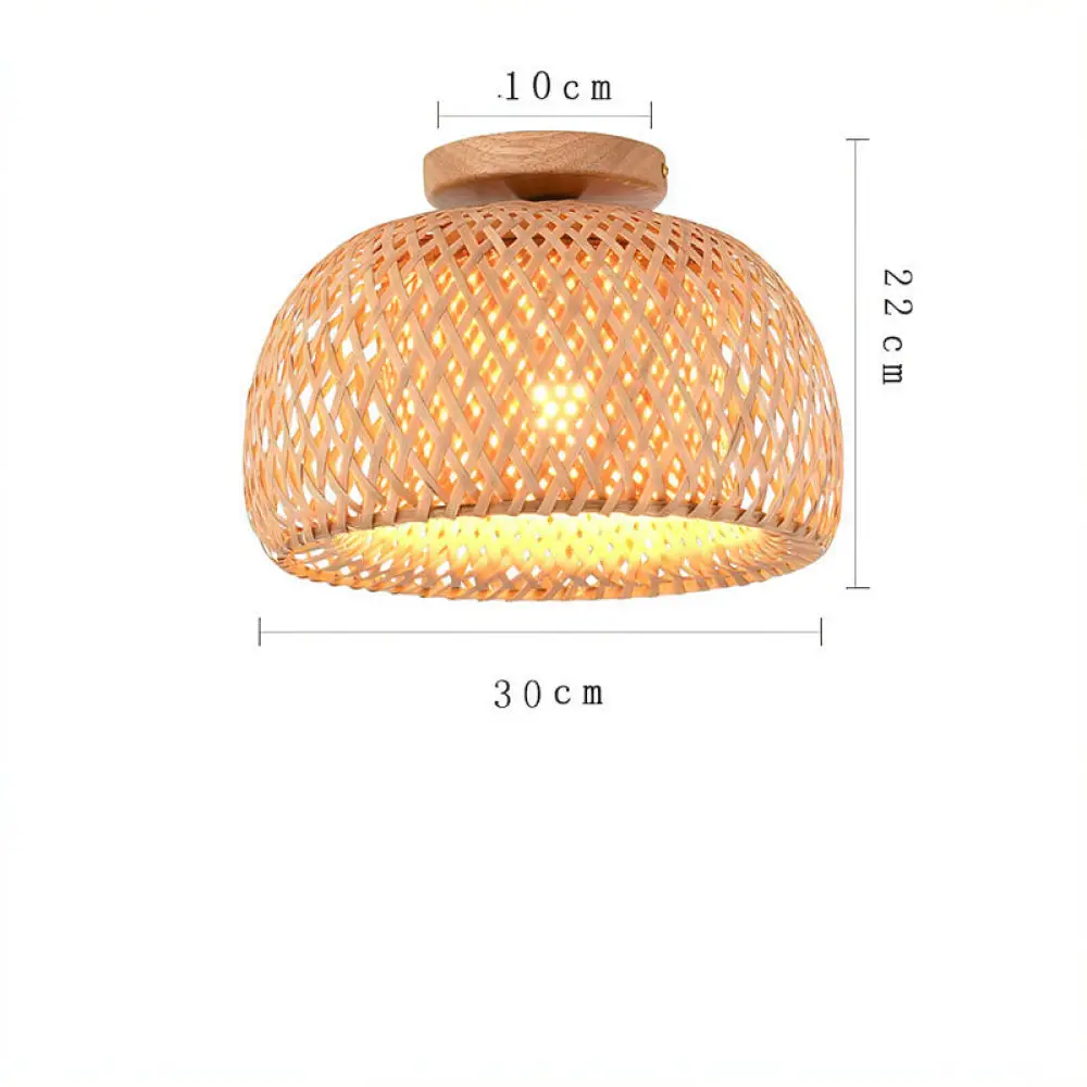 Natural Woven Ceiling Light Rustic Rattan Flush Mount Fixture Farmhouse Decor For Bedroom Living Room Home Lamp